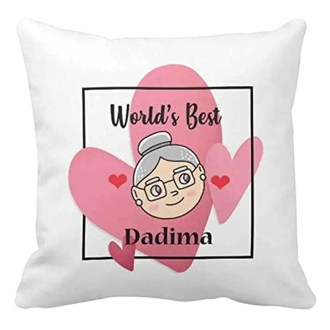 Designer Unicorn Printed Couple Cushion Cover with Filler, World's Best Dadima 12X12 inches