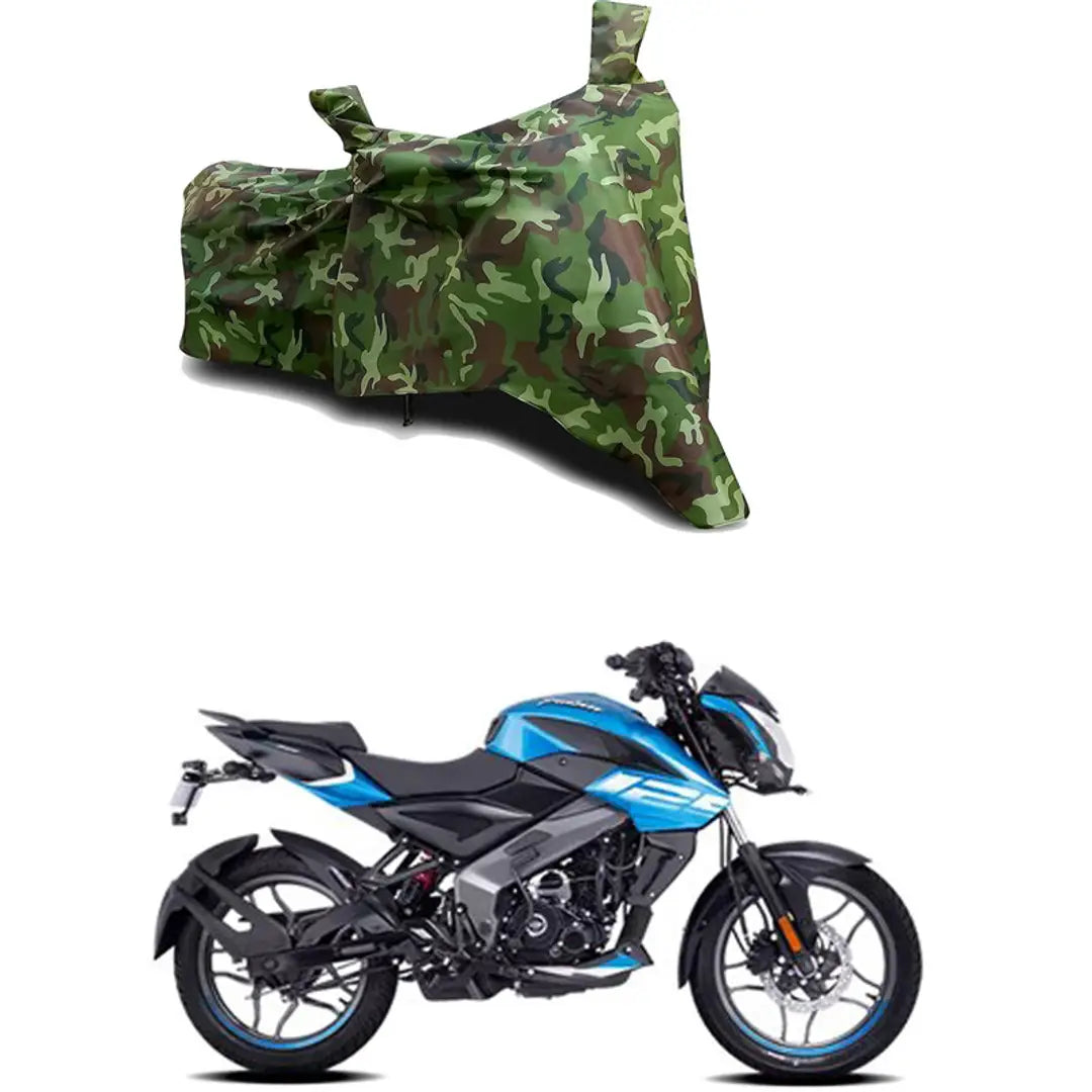 GLAMND-100% Dustproof Bike Scooty Two Wheeler Body Cover Compatible For Bajaj Pulsar NS 125 STD Water Resistance  Waterproof UV Protection Indor Outdor Parking With All Varients[Militry GMJ]