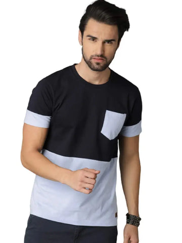 RiseMax Colourblocked Cotton Blend M34 Half Sleeve Round Neck Regular Fit T-Shirt for Men