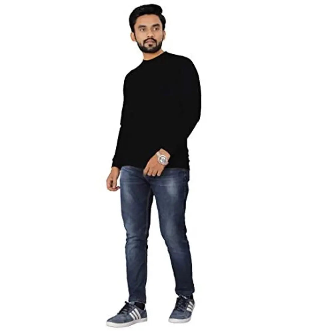 DYRECTDEALS Men's Full Sleeve Regular Fit T-Shirt Black
