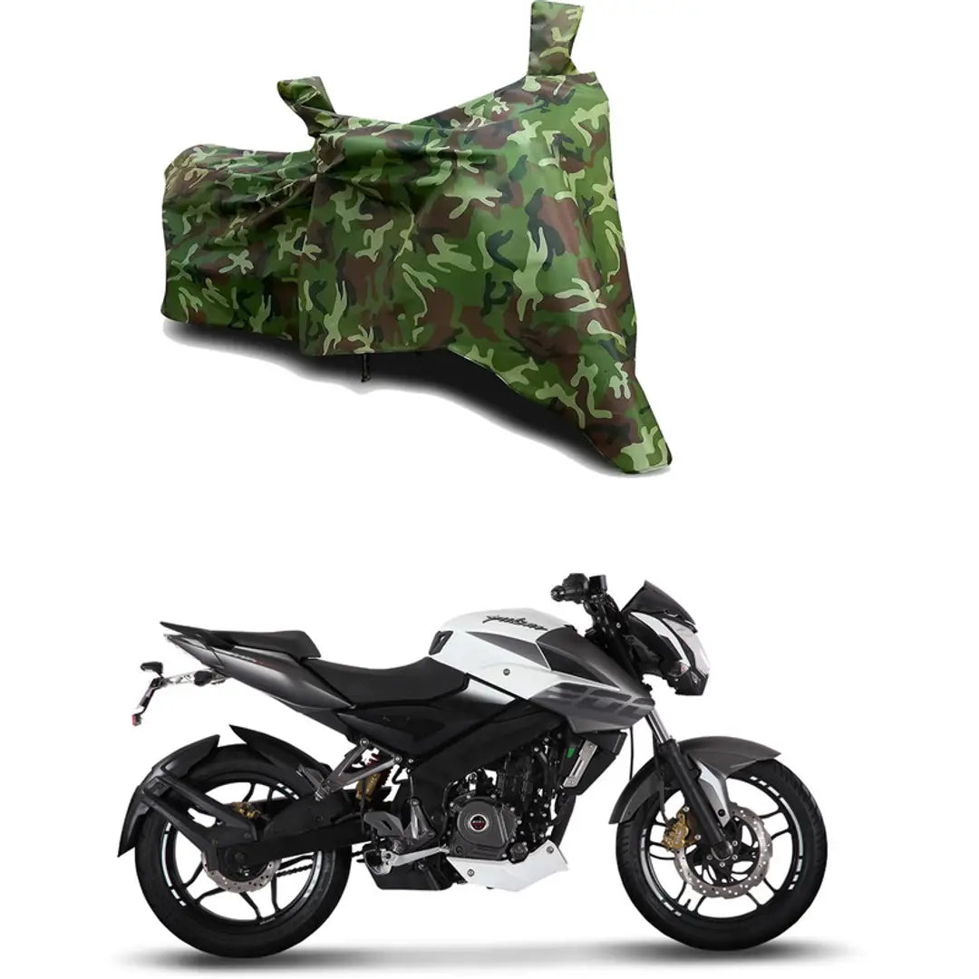 GLAMND-100% Dustproof Bike Scooty Two Wheeler Body Cover Compatible For Bajaj Pulsar NS200 STD Water Resistance  Waterproof UV Protection Indor Outdor Parking With All Varients[Militry GMJ]