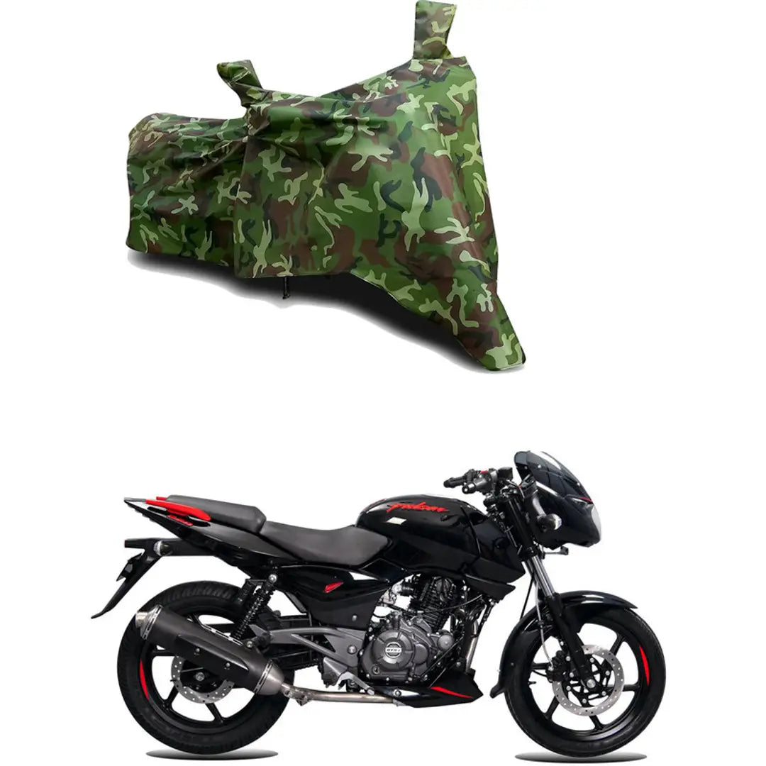 GLAMND-100% Dustproof Bike Scooty Two Wheeler Body Cover Compatible For Bajaj Pulsar 150 Twin Disc BS6 Water Resistance  Waterproof UV Protection Indor Outdor Parking With All Varients[Militry GMJ]