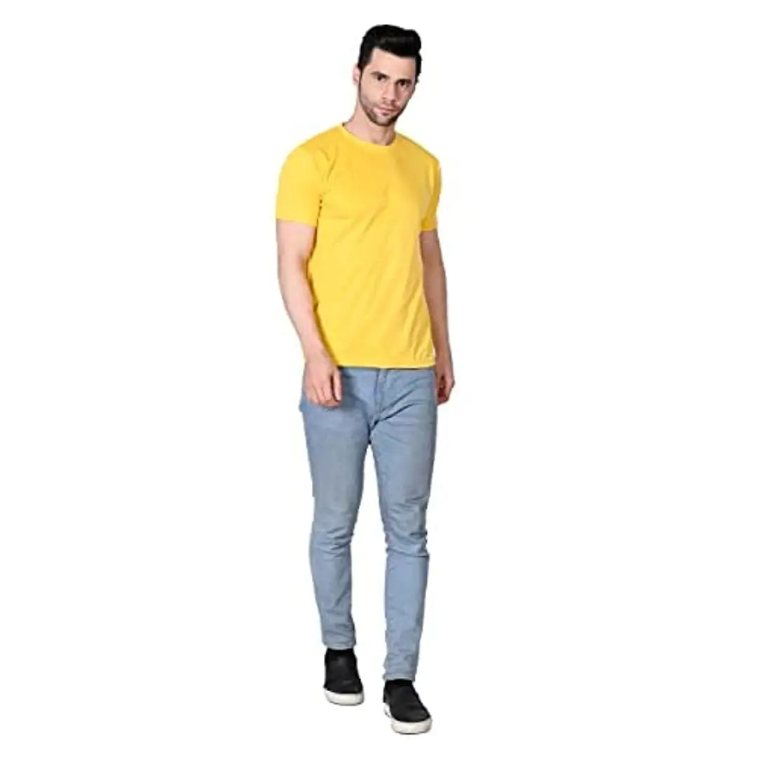 KAPASIYA t Shirt for Men Men's Super Combed Cotton Rich Solid Round Neck Half Sleeve T-Shirt (Small, Yellow)