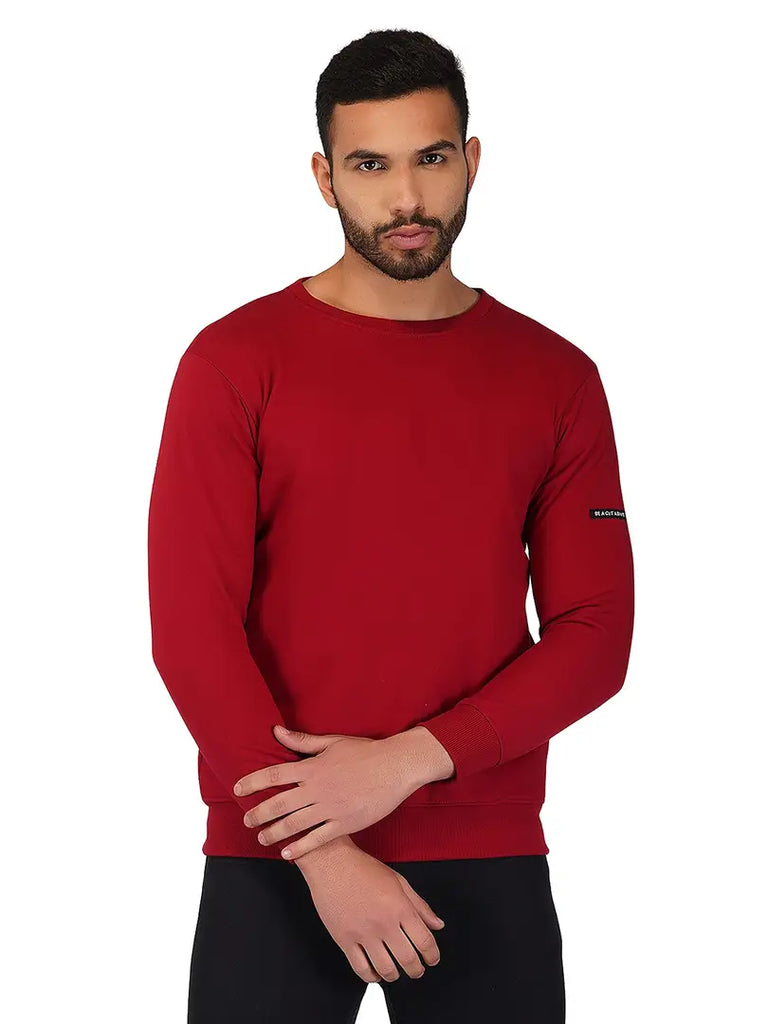 HEATHEX Men's Full Sleeve Round Neck Cotton Fleece Sweatshirt with Side Pocket