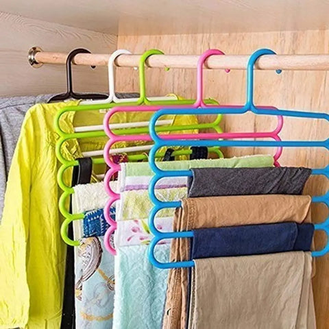 KITCHEN KREATIONS 4 Layer Multipurpose Hanger Clothes Storage Organiser Rack for Wardrobe, Shirts, Ties, Pants Space Saving Hanger, Cupboard, Strong (32l x 1b x 33h cm) PCK of 5 Pcs