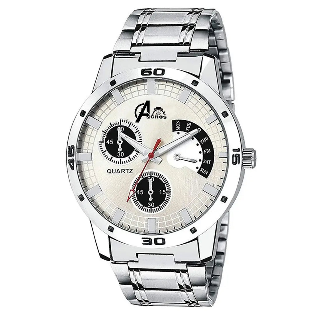 Acnos Silver Dial Chonograph Design Steel Strap Size Analog Watch for Men Pack of - 1 (Lr101)