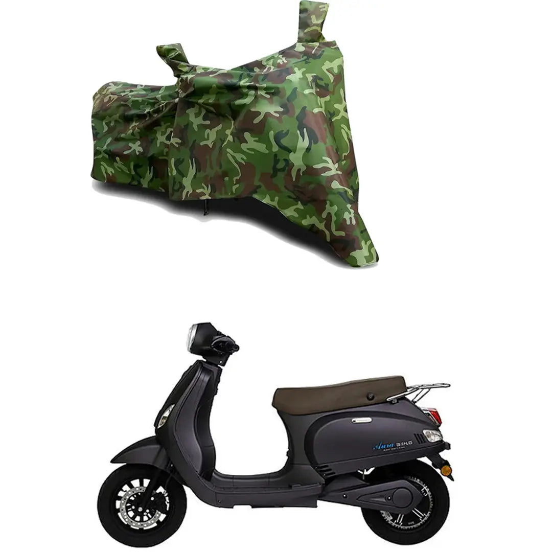 GLAMND-100% Dustproof Bike Scooty Two Wheeler Body Cover Compatible For Benling Aura STD Water Resistance  Waterproof UV Protection Indor Outdor Parking With All Varients[Militry GMJ]