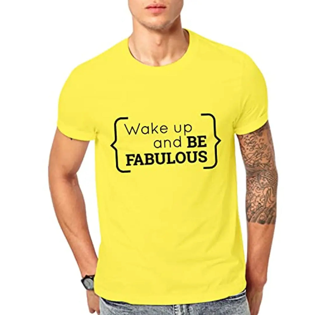 Ghantababajika Wake up yellow Round Neck Half Sleeves quotation t-shirt for Men`s