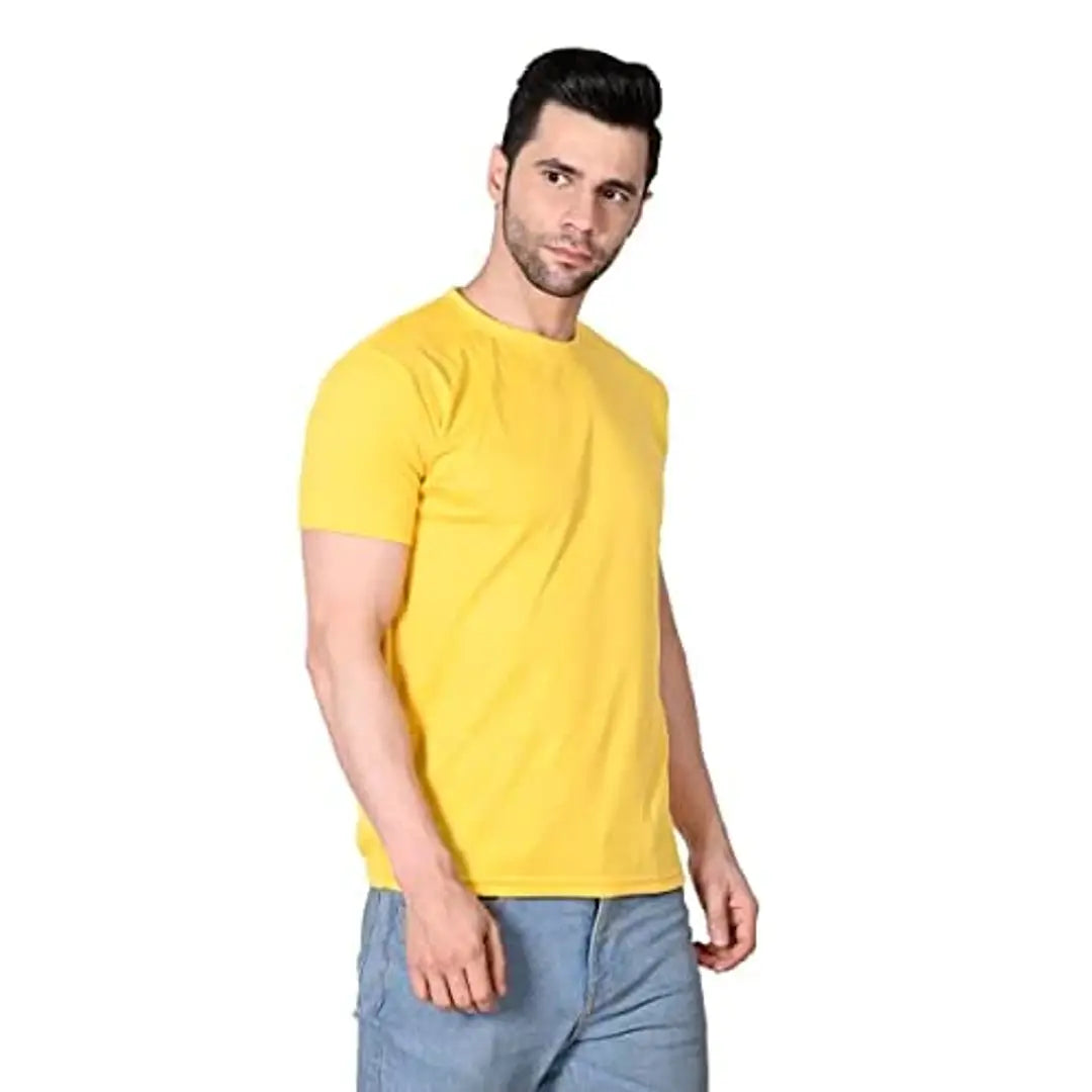 KAPASIYA t Shirt for Men Men's Super Combed Cotton Rich Solid Round Neck Half Sleeve T-Shirt (Small, Yellow)
