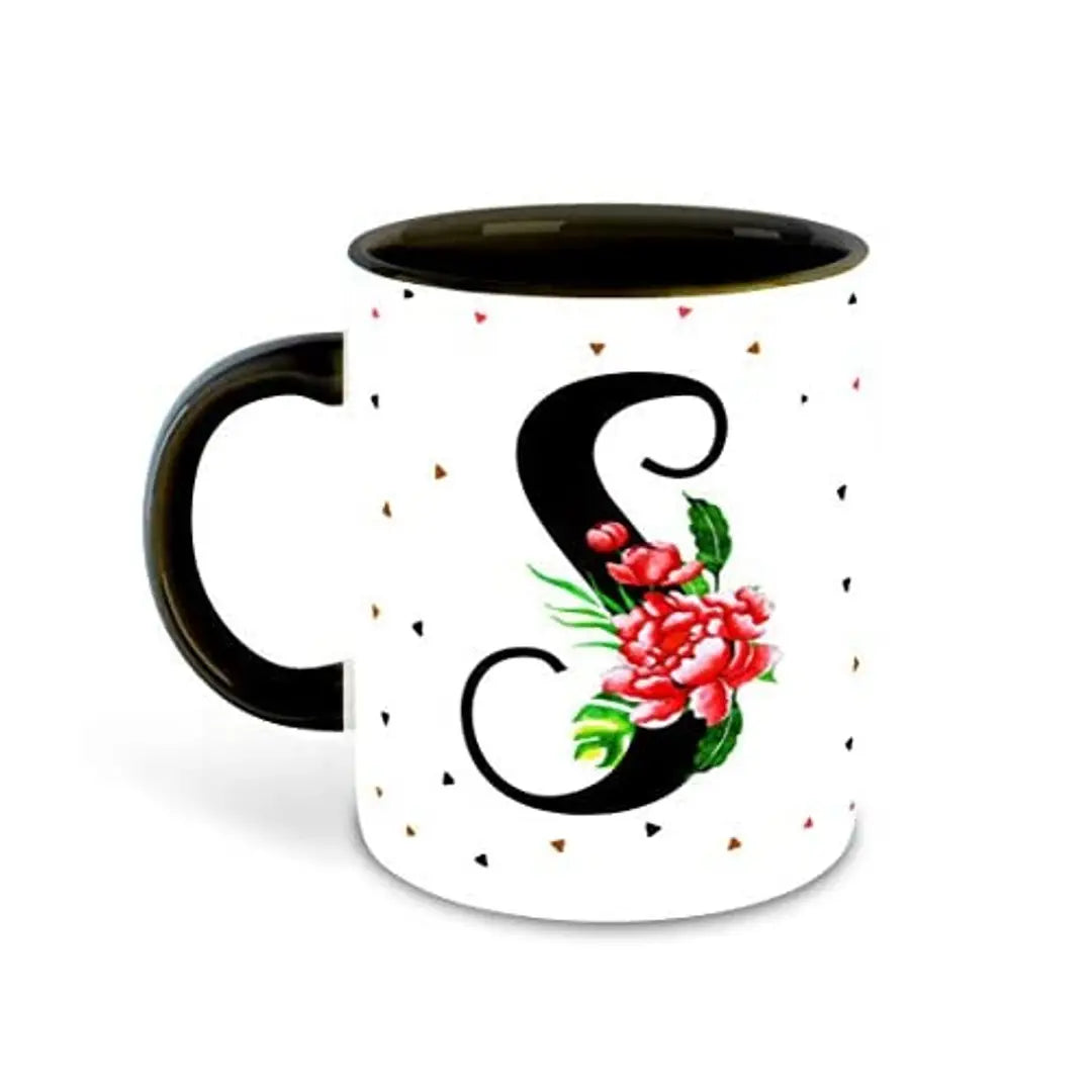 Whats Your Kick? (CSK) - Letter S Name Initial Alphabet Inspiration Printed Black Inner Ceramic Coffee Mug and Tea Mug - Birthday | Anniversary (Multi 19)