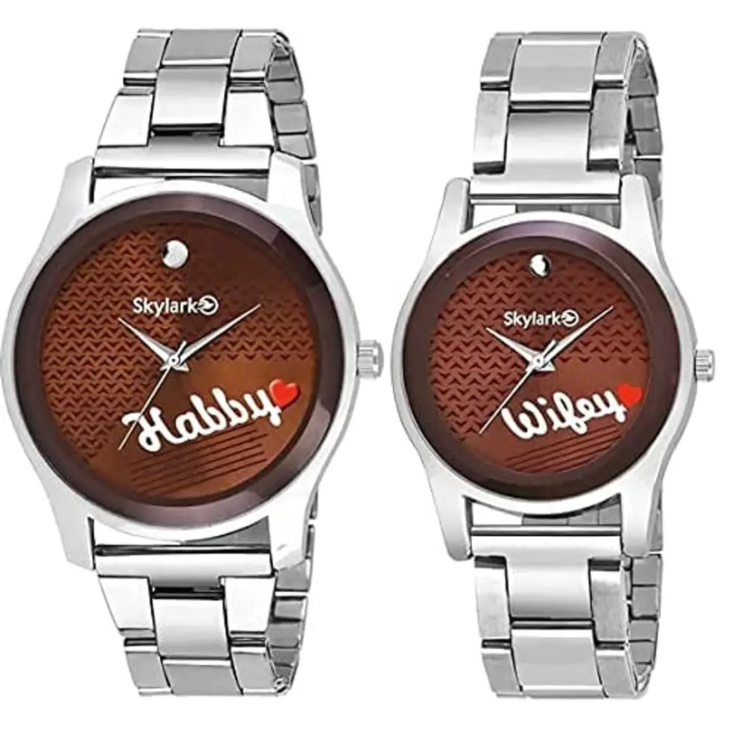 Hubby & Wifey Couple Watch 005 Dial Stainless Steel Chrome Plated Analog Watch - for Couple