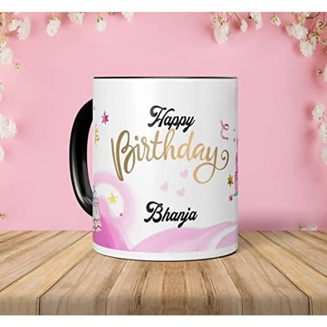 NH10 DESIGNS Happy Birthday Bhanja Printed Black Text Quote Family Name Printed Mug?For Bhanja Written Mug Birthday Gift For Bhanja Anniversary Mug For Bhanja Mug Gift For Bhanja?(Microwave Safe Ceramic Tea Coffee Mug- 350 ML) (HB3TM 17)