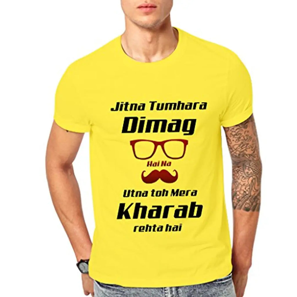 Ghantababajika Dimag Kharab Yellow Round Neck Half Sleeve T-Shirt
