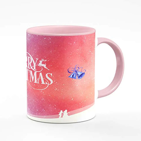 PRAMONITA Christmas Design Merry Christmas & Christmas Bells Printed Pink Colour Ceremic Coffee Mug Gift for Family | Gift for Christmas & New Year