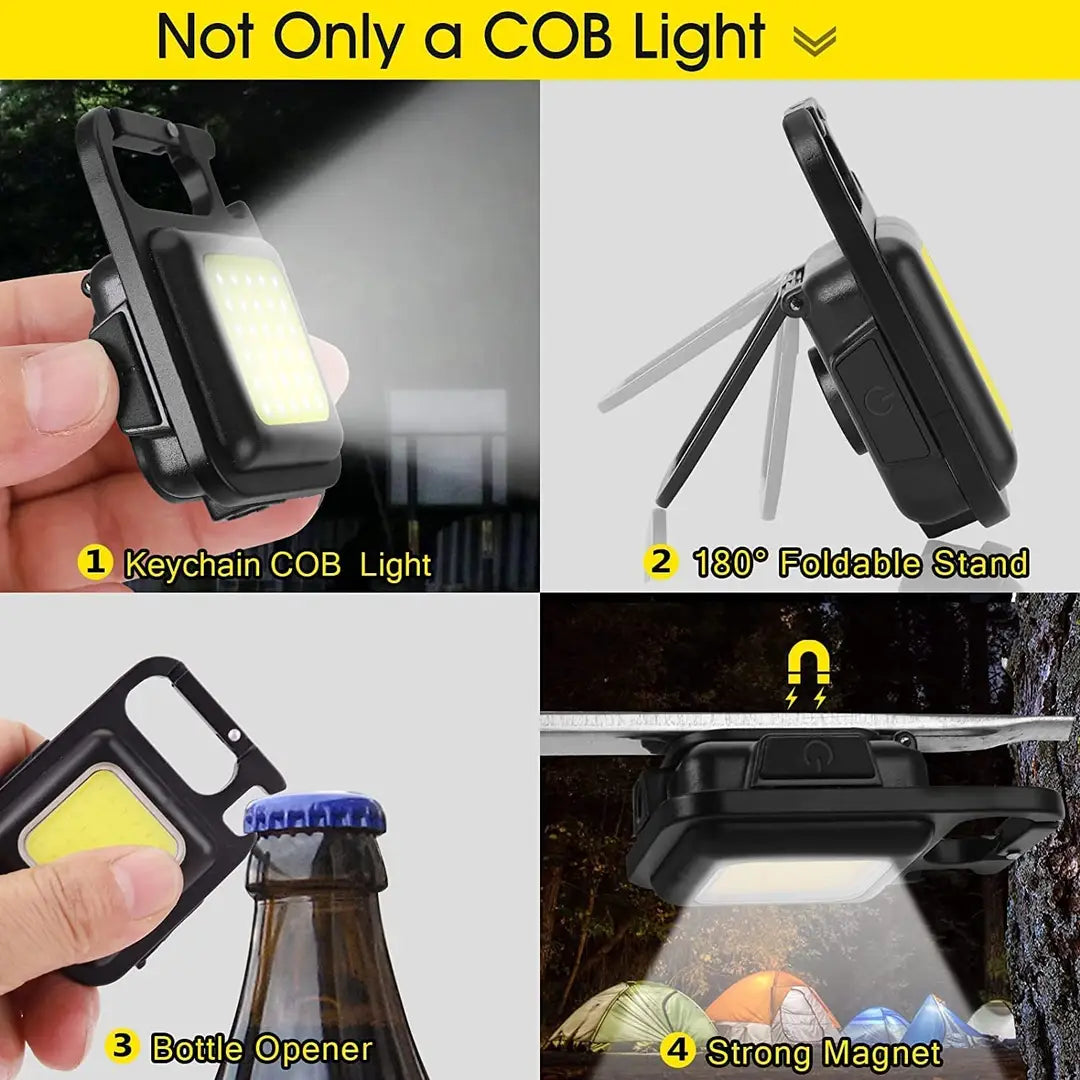 SYN SONS Emergency LED Light Multifunction Keychain with Bottle Opener, Magnetic Base and Folding Bracket Mini Cob 500 lumens Rechargeable