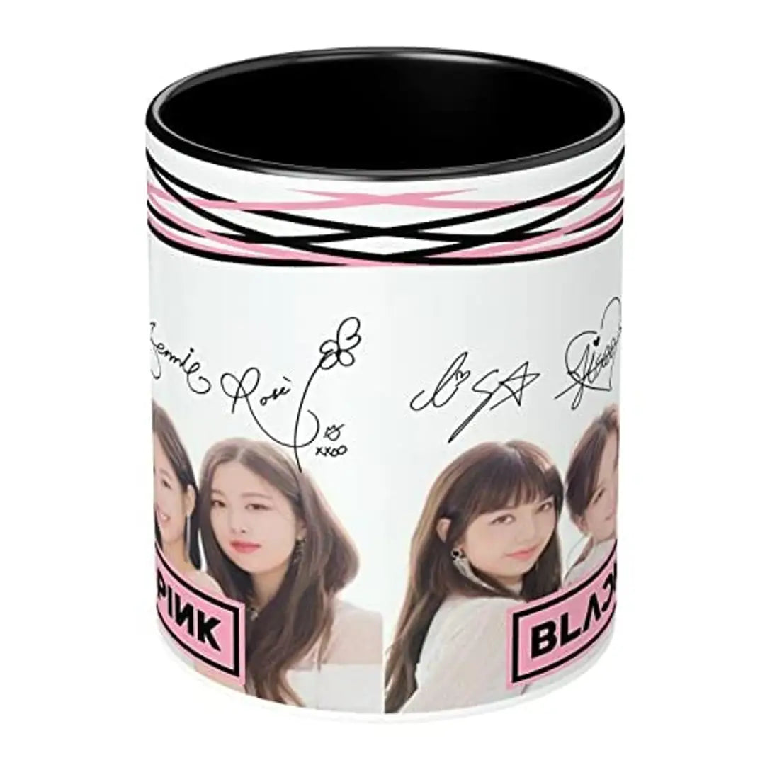 NH10 DESIGNS Blackpink Mug Black Pink Signature Mugs Gift for Girls Boys Brother Sister Hd Printed Microwave Safe Three Tone Black Ceramic Coffee Mug (350 ml)(3TONEBLKPNK-06) Pack of 1