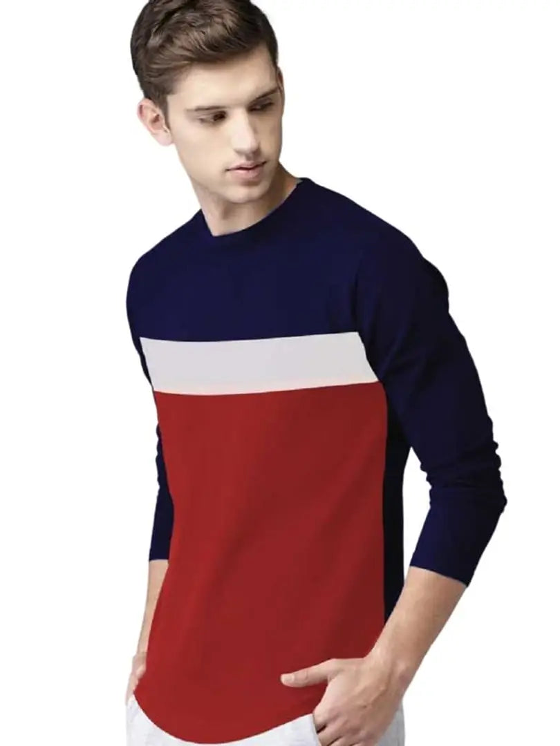 RiseMax Colourblocked Cotton Blend M42 Full Sleeve Round Neck Regular Fit T-Shirt for Men