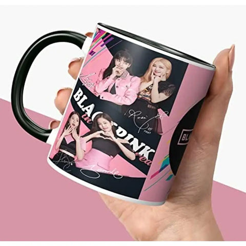 NH10 DESIGNS Blackpink Mug Black Pink Signature Mugs Gift for Girls Boys Brother Sister Hd Printed Microwave Safe Three Tone Black Ceramic Coffee Mug (350 ml)(3TONEBLKPNK-05) Pack of 1