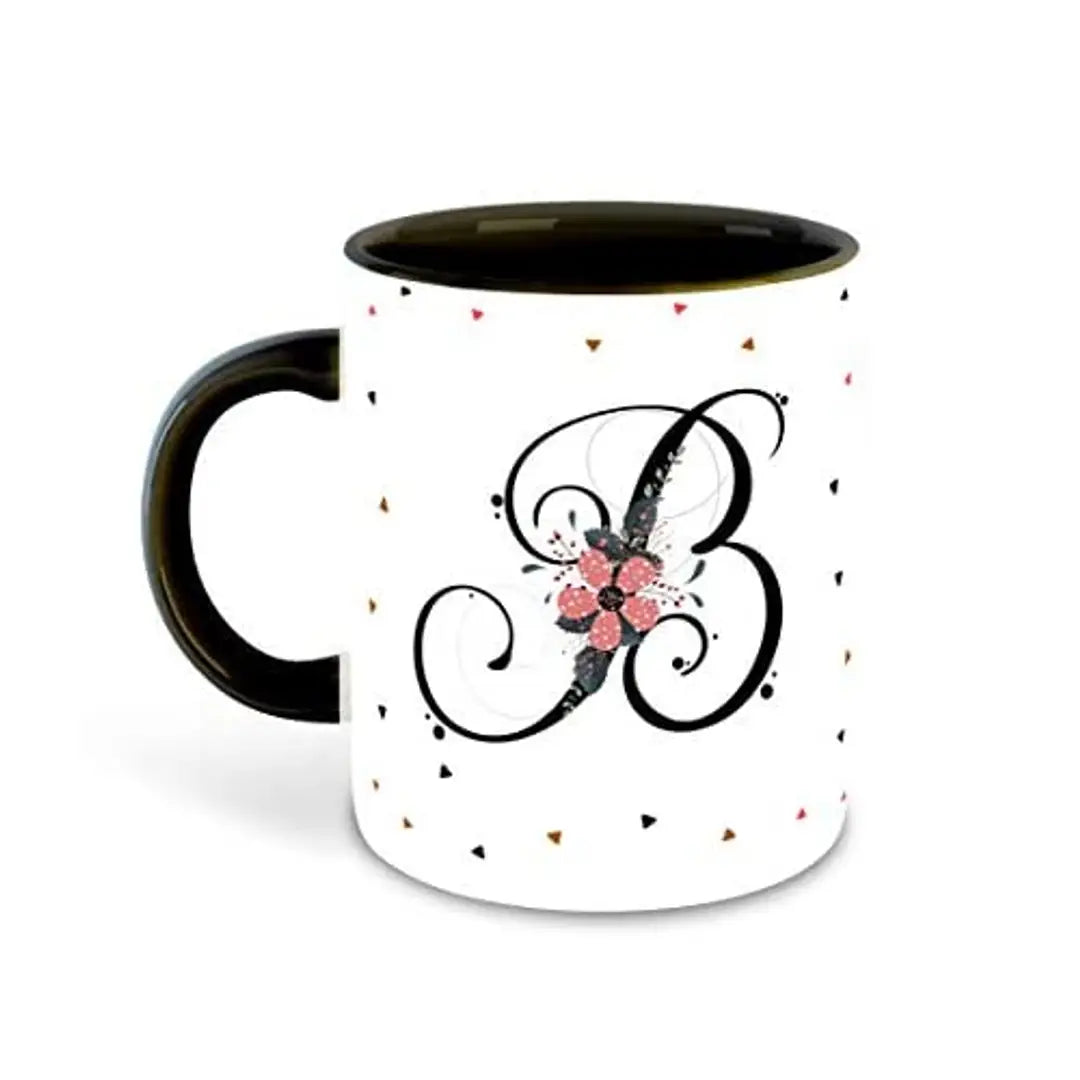 Whats Your Kick? (CSK) - Letter B Name Initial Alphabet Inspiration Printed Black Inner Ceramic Coffee Mug and Tea Mug with Coaster- Birthday | Anniversary (Multi 2)