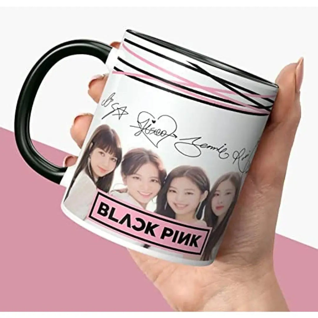 NH10 DESIGNS Blackpink Mug Black Pink Signature Mugs Gift for Girls Boys Brother Sister Hd Printed Microwave Safe Three Tone Black Ceramic Coffee Mug (350 ml)(3TONEBLKPNK-06) Pack of 1