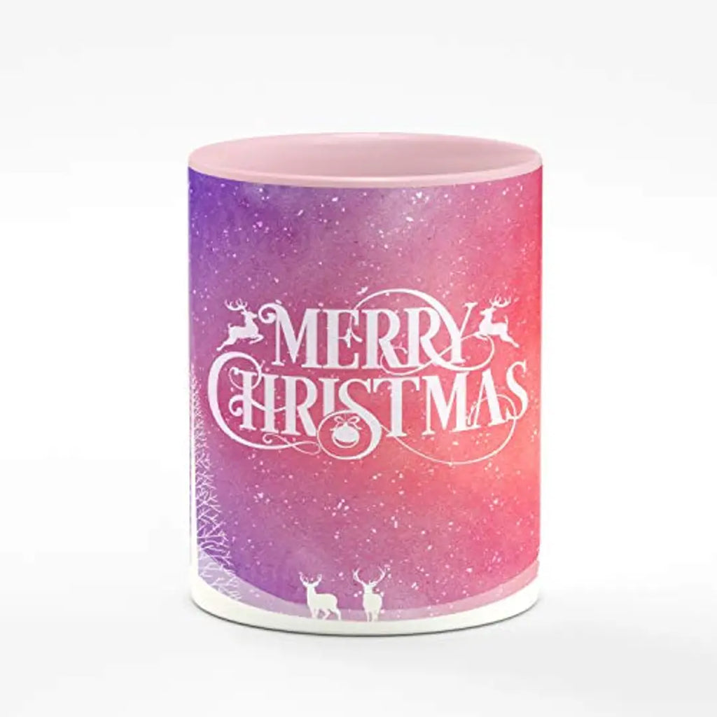 PRAMONITA Christmas Design Merry Christmas & Christmas Bells Printed Pink Colour Ceremic Coffee Mug Gift for Family | Gift for Christmas & New Year