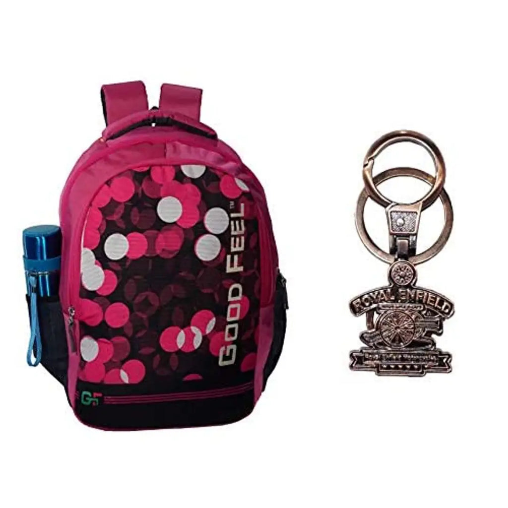 GoodFeel New Pattern Canvas Polyester School Bag, College Backpack, Waterproof Laptop Backpack for Boys and Girls [GFBAG13][One Key Chain/Key Ring Free] (Pink 4)