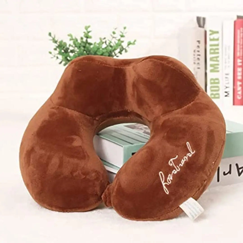 SKYLOFTS Microfibre Neck Pillow Travel Pillow Neck Pillows for Sleeping Flights, Car, Train Neck Rest Pillows (Brown)