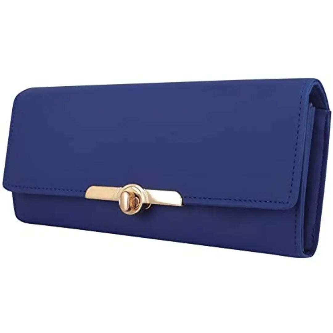 Women's and Girls Artificial Synthetics Leather Hand Clutch Cum Mobile Hand Wallet Purses Persian Blue