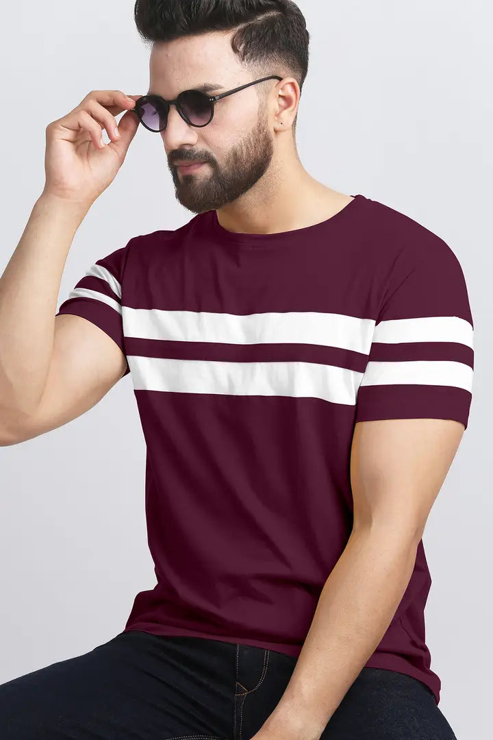 Elegant Cotton Blend Colourblocked Round Neck Tees For Men- Pack Of 2