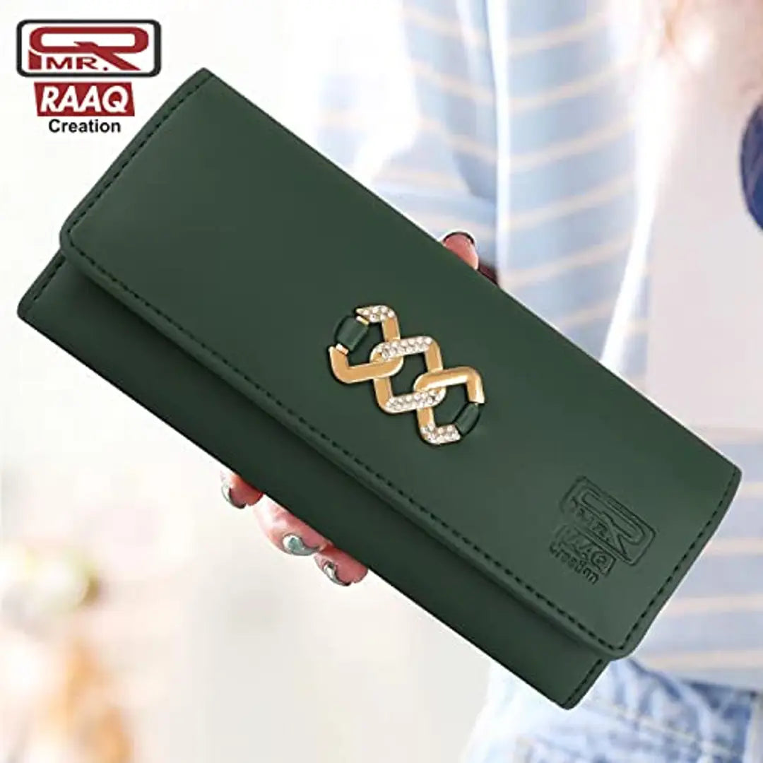MR. RAAQ CREATION Women's and Girls Synthetic Leather Elegant Green Handbag Clutches 4 Separate Multiple Cards Slots GDFC-1504Green