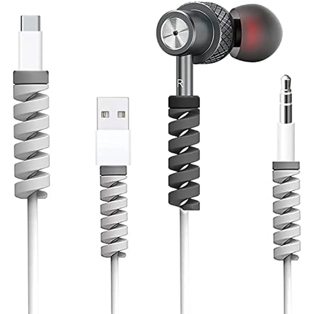 LOKO? Spiral Charger Cable Protector Data Cable Saver Charging Cords Protective for iPhone Samsung Mackbook Universal Earphone Cable Cover (16 Pieces)(Black-Grey)