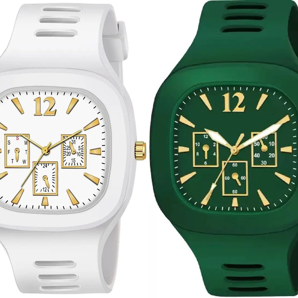 Stylish Multicoloured Silicone Analog Watches For Men Pack Of 2