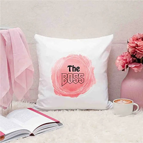 Designer Unicorn Printed Couple Cushion Cover with Filler, The boss/ Real boss 12X12 inches Set of 2