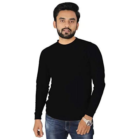 DYRECTDEALS Men's Full Sleeve Regular Fit T-Shirt Black